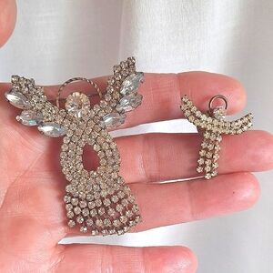 Vintage Rhinestone Angel Brooch Set